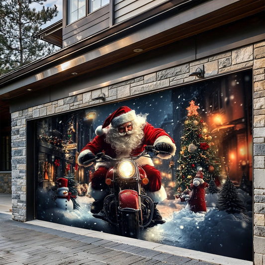Lorva Christmas Garage Door Banner Decoration Nightmare Santa Motorcycle