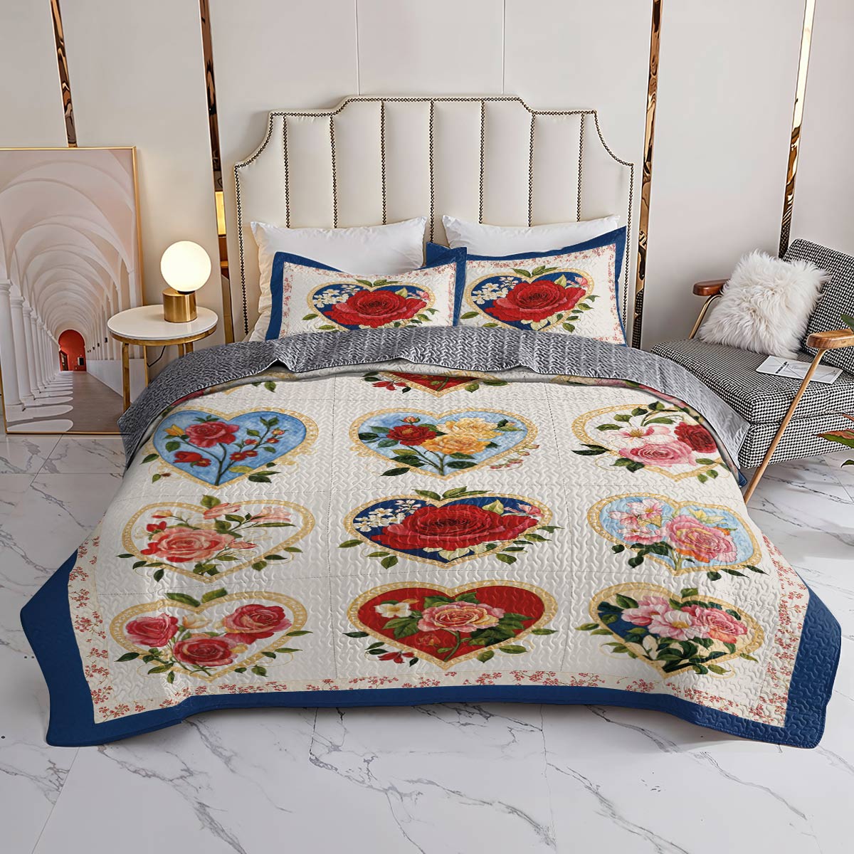 Lorva Valentine All Season Quilt 3-Piece Set Rustic Roses