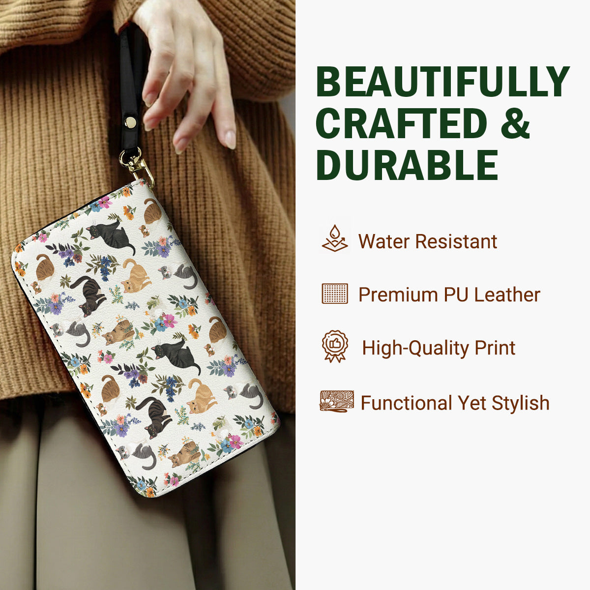 Lorva Leather Wallet Cute Floral Cats