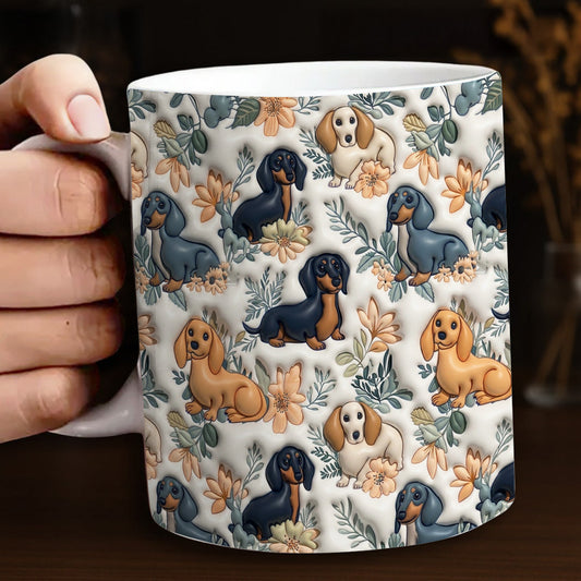 Lorva Dachshund  Flat Print Mug Classical Floral
