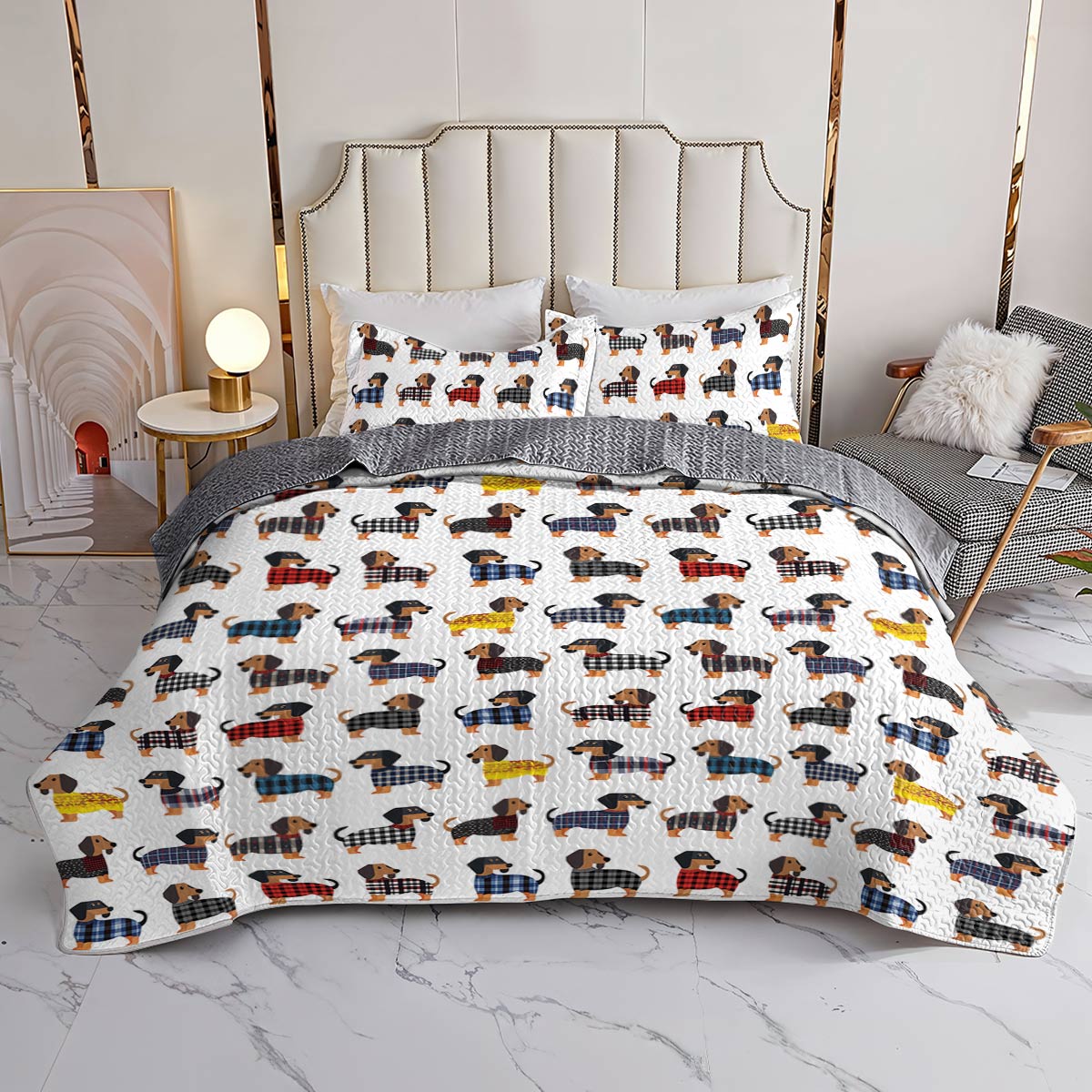 Lorva All Season Quilt 3-Piece Set Amazing Flannel Dachshund