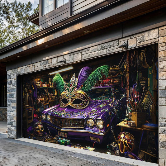 Lorva Garage Door Banner Decoration Mardi Gras Garage