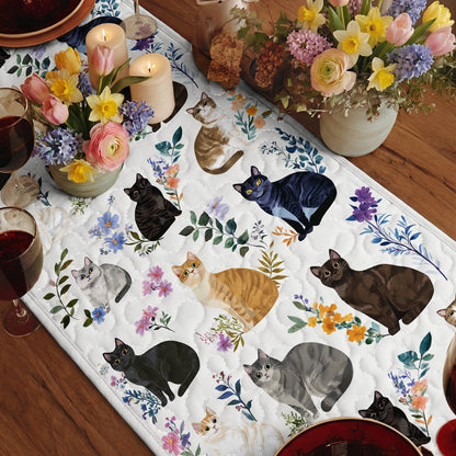 Lorva Quilted Table Runner Charming Floral Cats