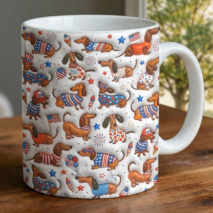 Lorva Dachshund Flat Print Mug Happy Patriotic Day