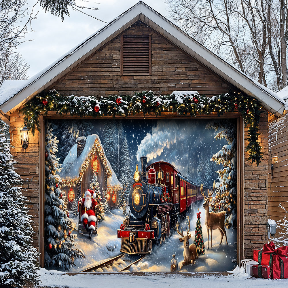 Lorva Christmas Garage Door Banner Decoration Winter Wonderland Christmas Train