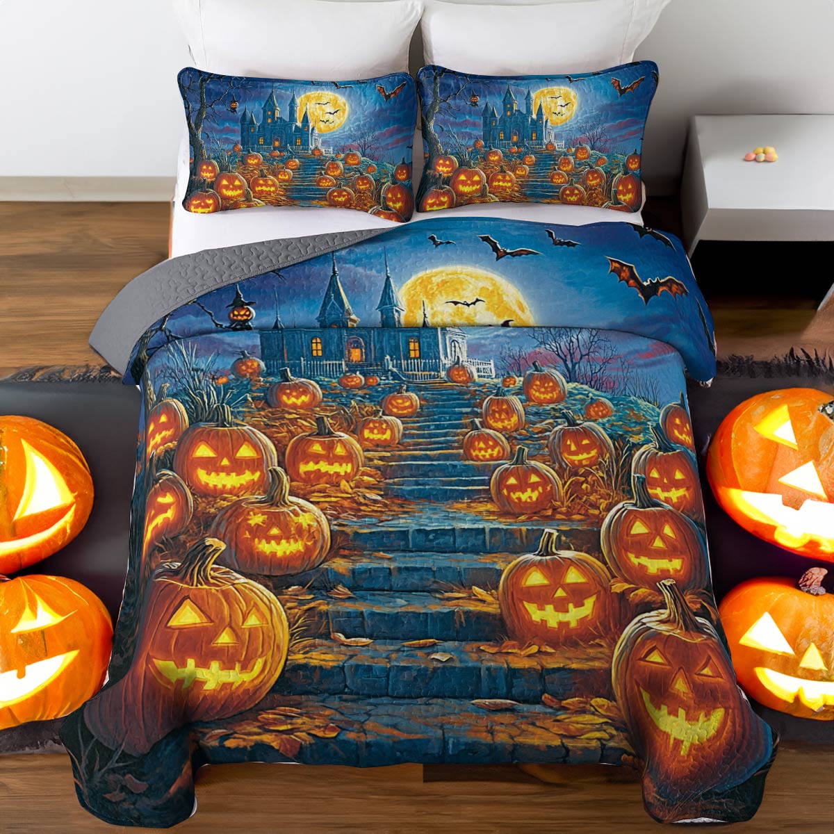 Halloween Lorva All Season Quilt 3-Piece Set Haunted Pumpkin Path