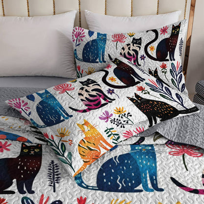 Lorva All Season Quilt 3-Piece Set Charming Whimsical Cat Garden
