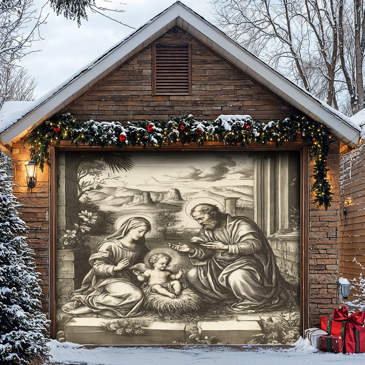 Lorva Christmas Holy Family Garage Door Banner Decoration Classical