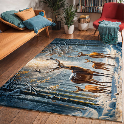 Lorva Christmas Area Rug Majestic Reindeer Family In Winter Wonderland