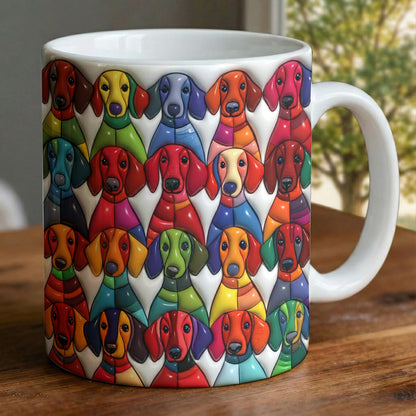 Lorva Flat Print Mug Colorful Whimsical Dachshunds