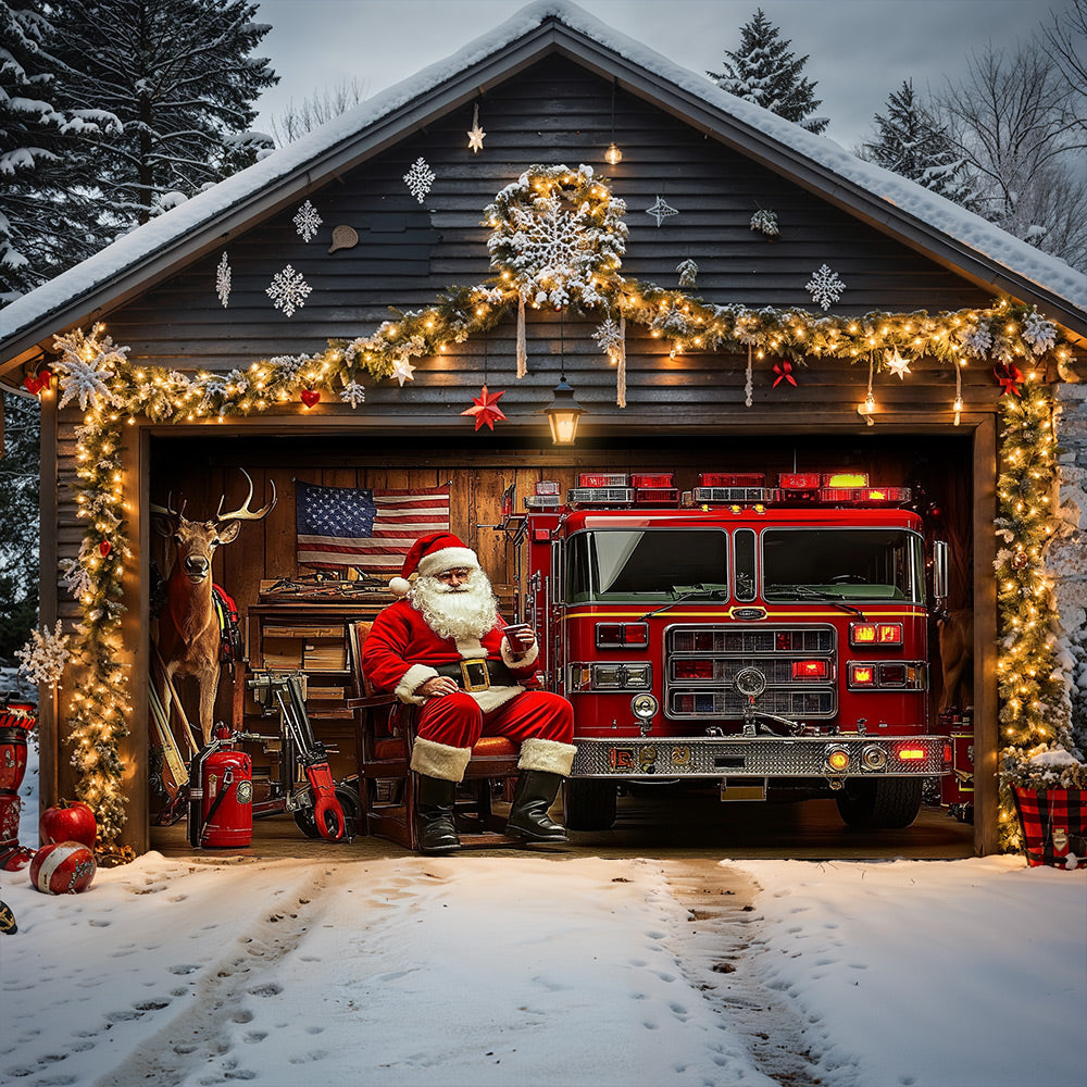 Lorva Garage Door Banner Decoration Holiday Fire Department Santa Garage