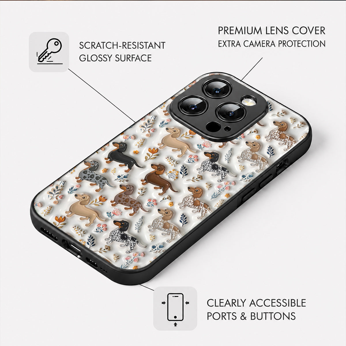 Lorva Dachshund Flat Print Phone Case Smile Field Flowers