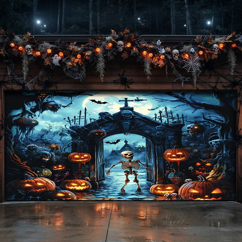 Lorva Halloween Garage Door Banner Decoration The Skeleton Graveyard