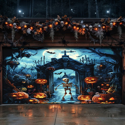 Lorva Halloween Garage Door Banner Decoration The Skeleton Graveyard