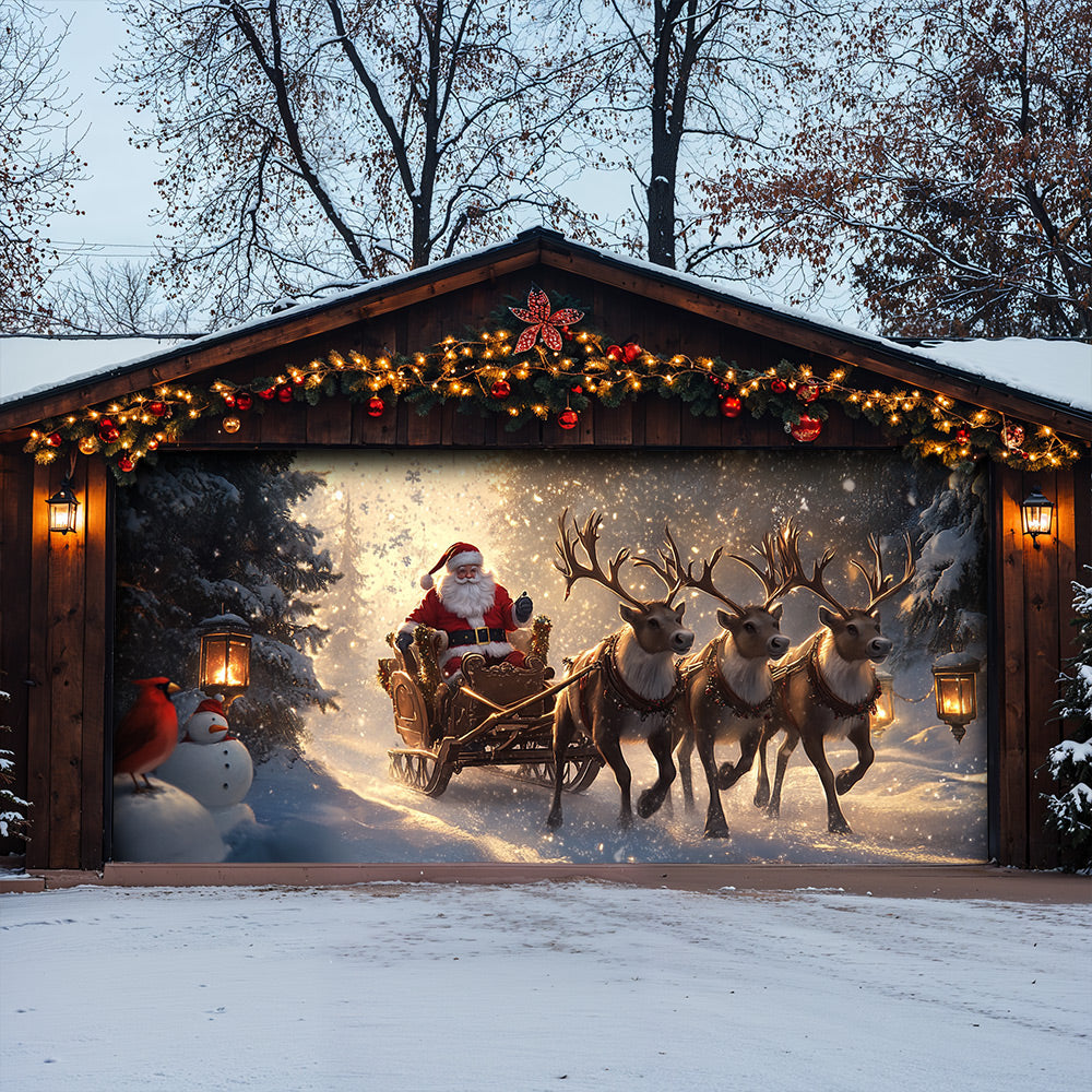 Lorva Christmas Garage Door Banner Decoration Santa’s Reindeer Journey