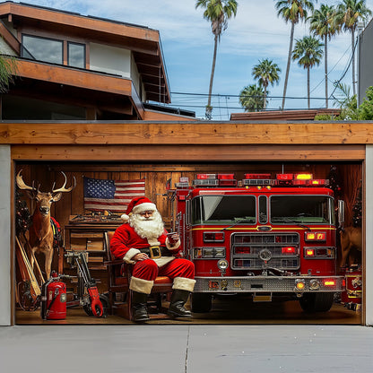 Lorva Garage Door Banner Decoration Holiday Fire Department Santa Garage