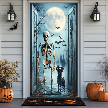 Lorva Halloween Door Cover Midnight Skeleton & Ghost Dog
