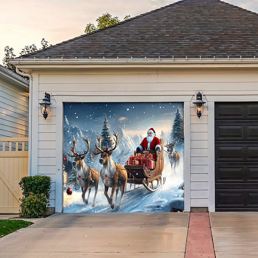 Lorva Christmas Garage Door Banner Decoration Happy Reindeer Run On Christmas