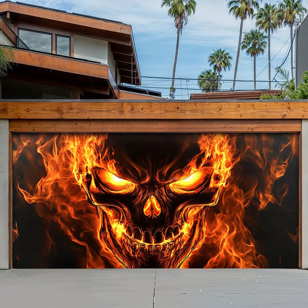 Lorva Halloween Garage Door Banner Decoration Flaming Skull
