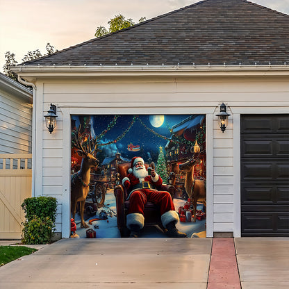 Lorva Christmas Garage Door Banner Decoration Joyful Santa & His Reindeer