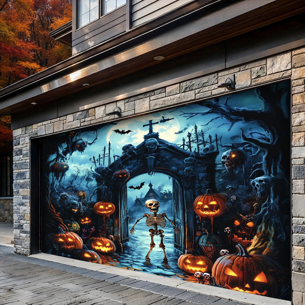 Lorva Halloween Garage Door Banner Decoration The Skeleton Graveyard