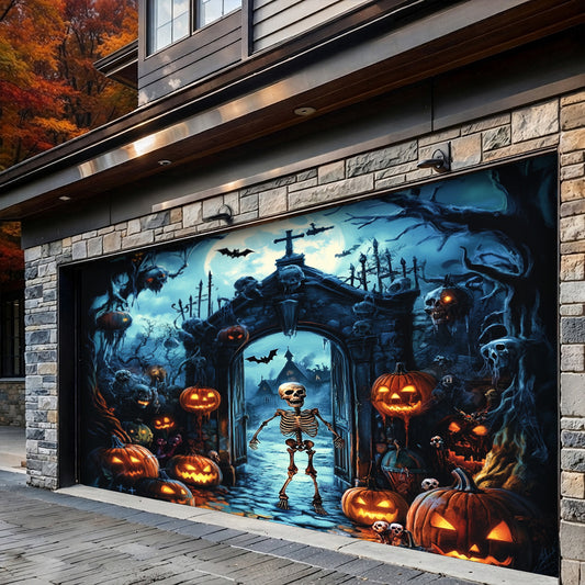 Lorva Halloween Garage Door Banner Decoration The Skeleton Graveyard