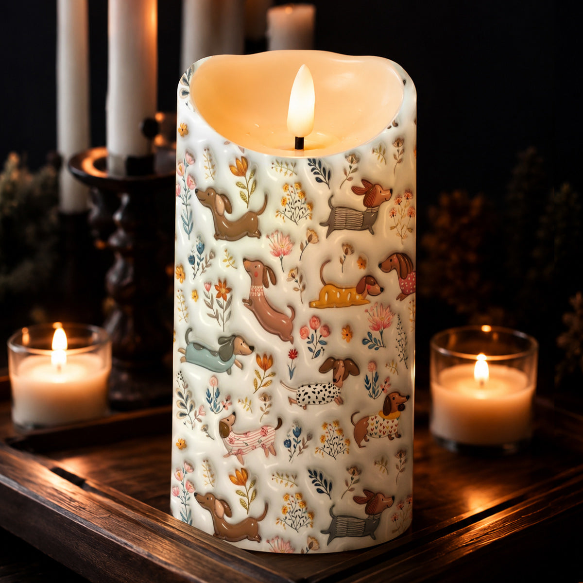 Lorva Dachshund LED Candle Happy Field Flowers