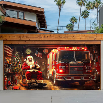 Lorva Garage Door Banner Decoration Santa’s Firehouse Rest