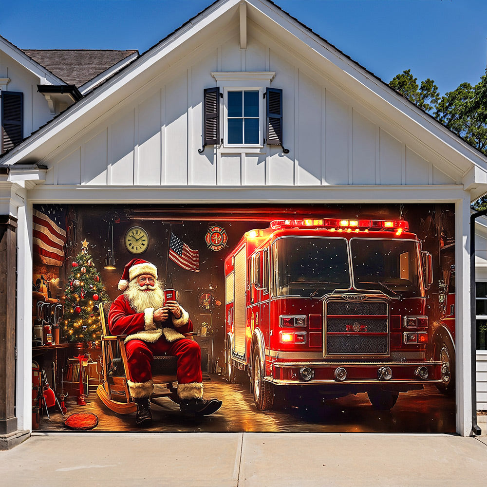 Lorva Garage Door Banner Decoration Santa’s Firehouse Rest