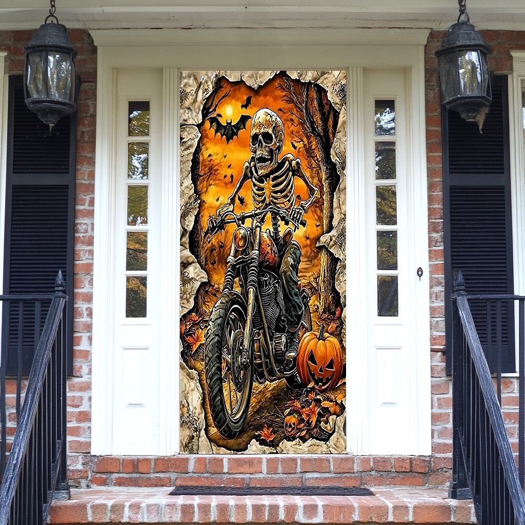 Lorva Halloween Door Cover Skeleton Rider’s Halloween Ride