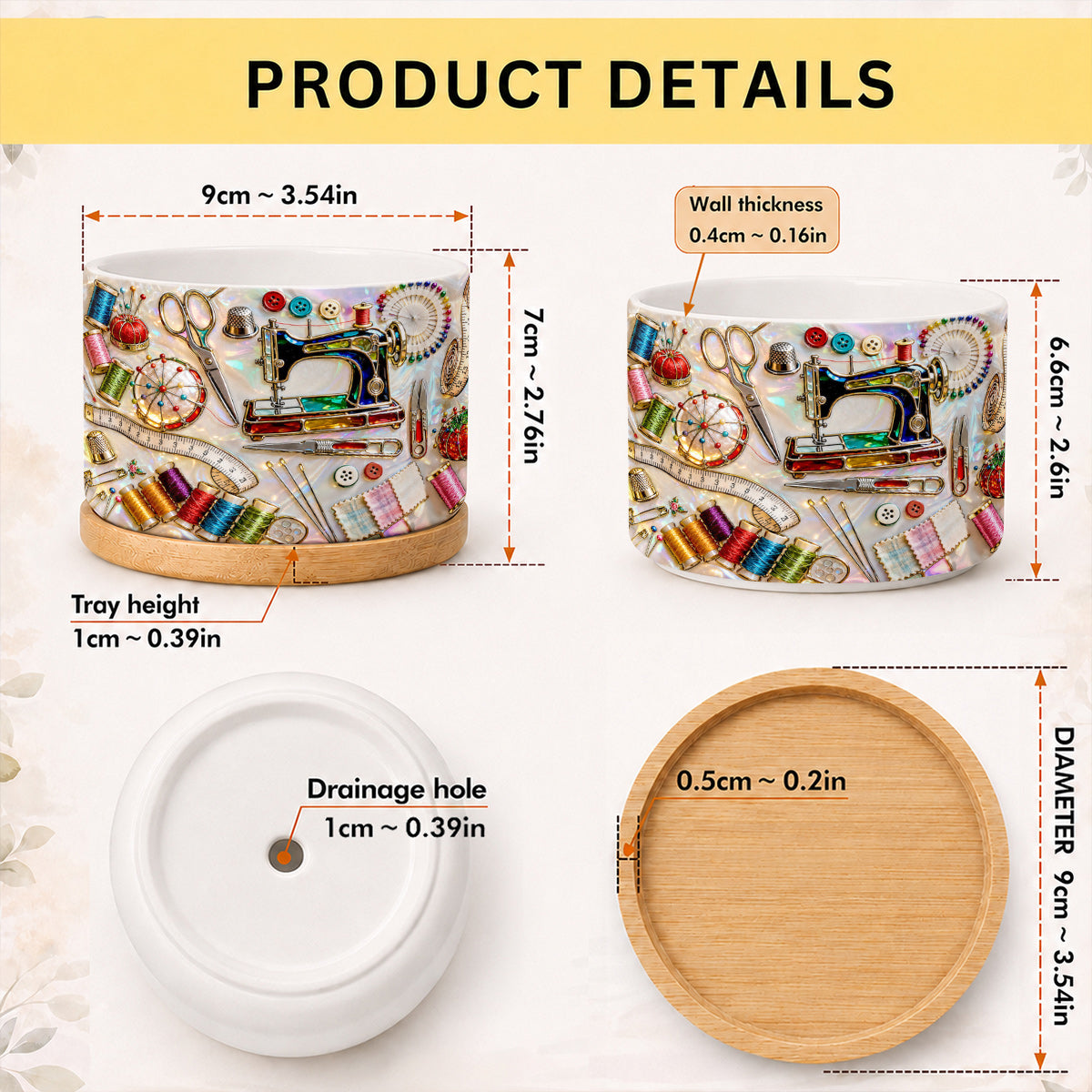 Lorva Sewing Ceramic Plant Pot Charming Sewing Life