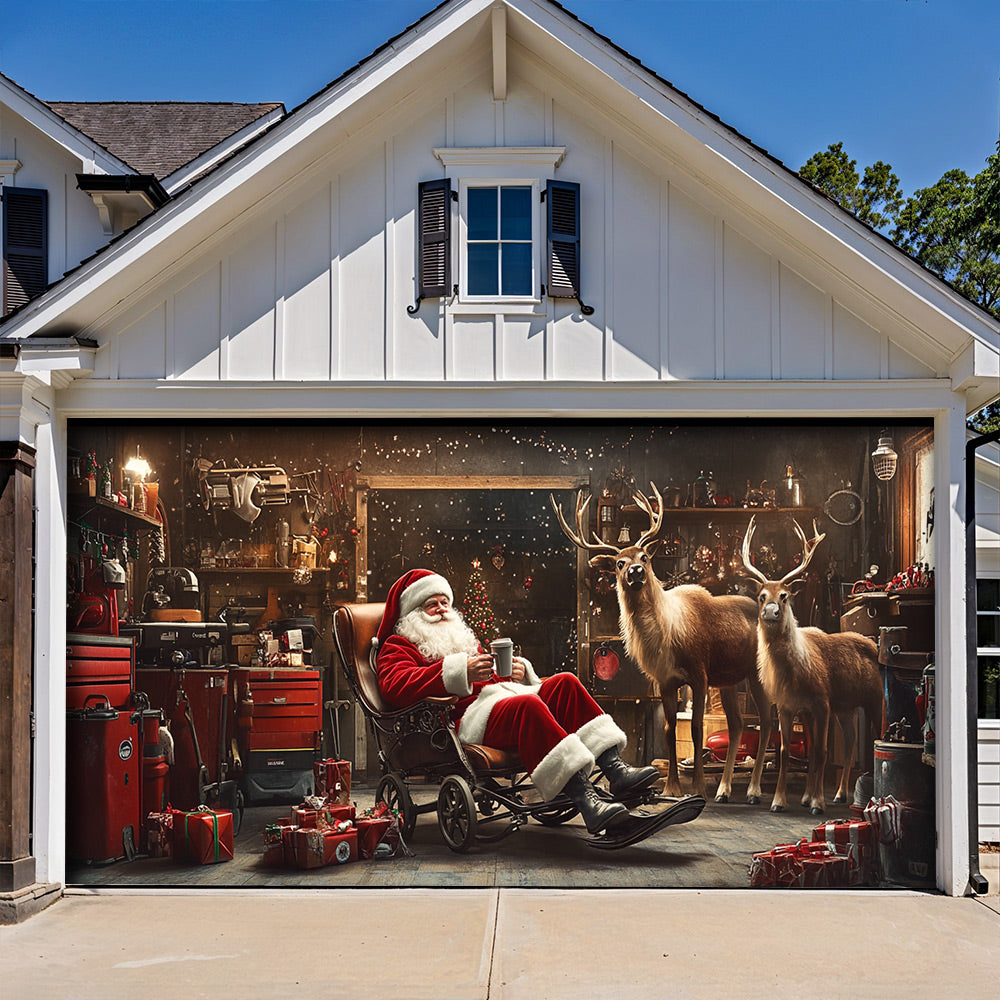 Lorva Christmas Garage Door Banner Decoration Santa’s Reindeer Garage