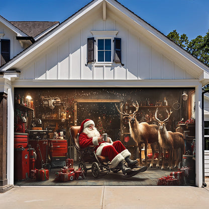 Lorva Christmas Garage Door Banner Decoration Santa’s Reindeer Garage