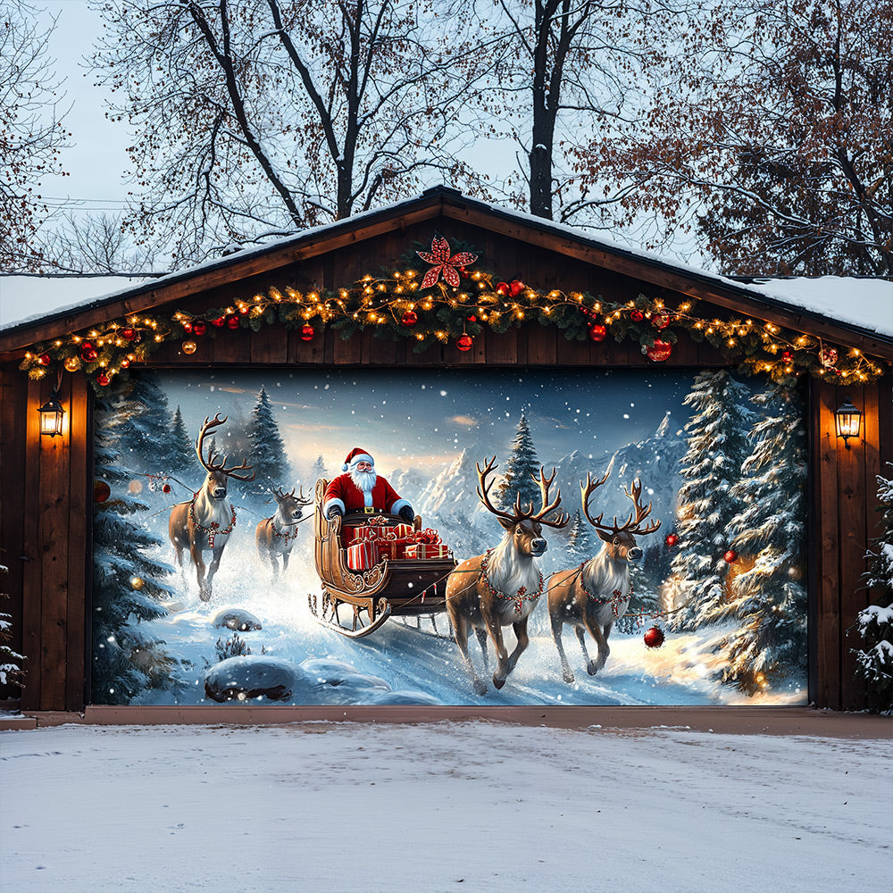 Lorva Christmas Garage Door Banner Decoration Happy Reindeer Run On Christmas