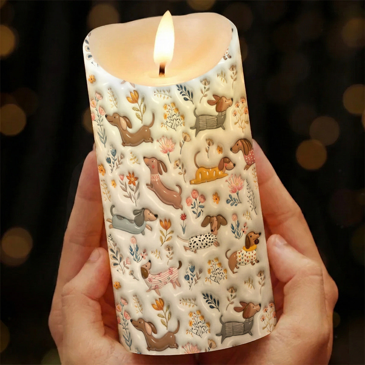 Lorva Dachshund LED Candle Happy Field Flowers