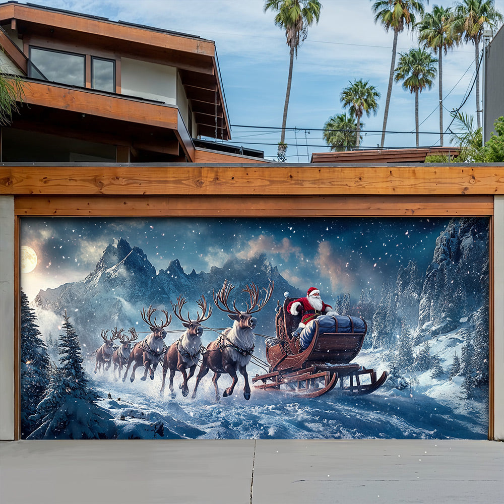 Lorva Christmas Garage Door Banner Decoration Santa’s Festive Forest Journey