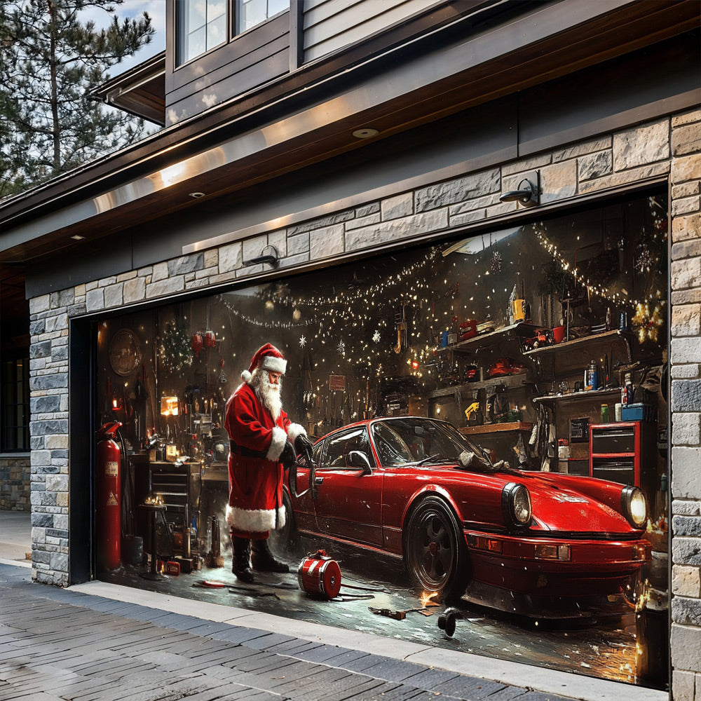 Lorva Christmas Garage Door Banner Decoration Santa’s Christmas Workshop