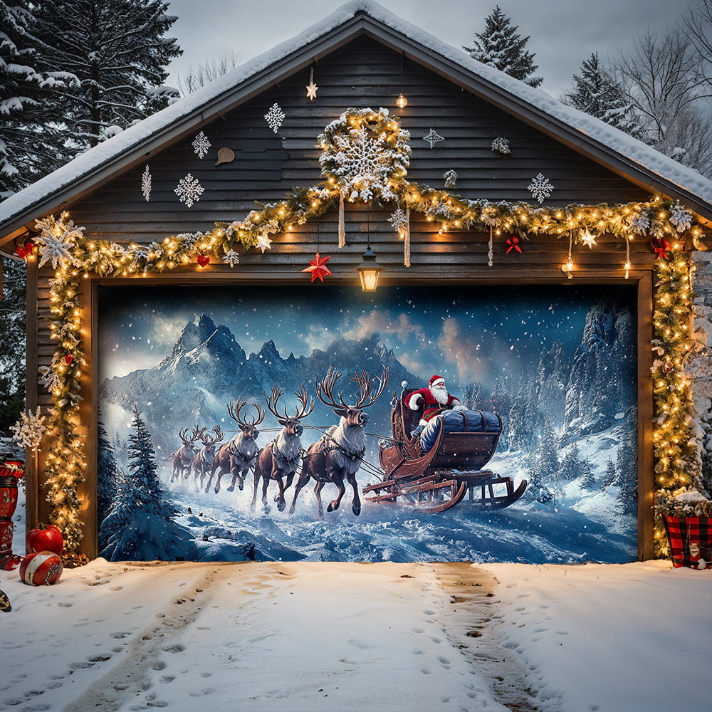 Lorva Christmas Garage Door Banner Decoration Santa’s Festive Forest Journey