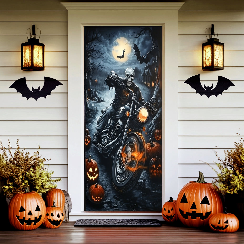 Lorva Halloween Door Cover Skeleton Biker Halloween