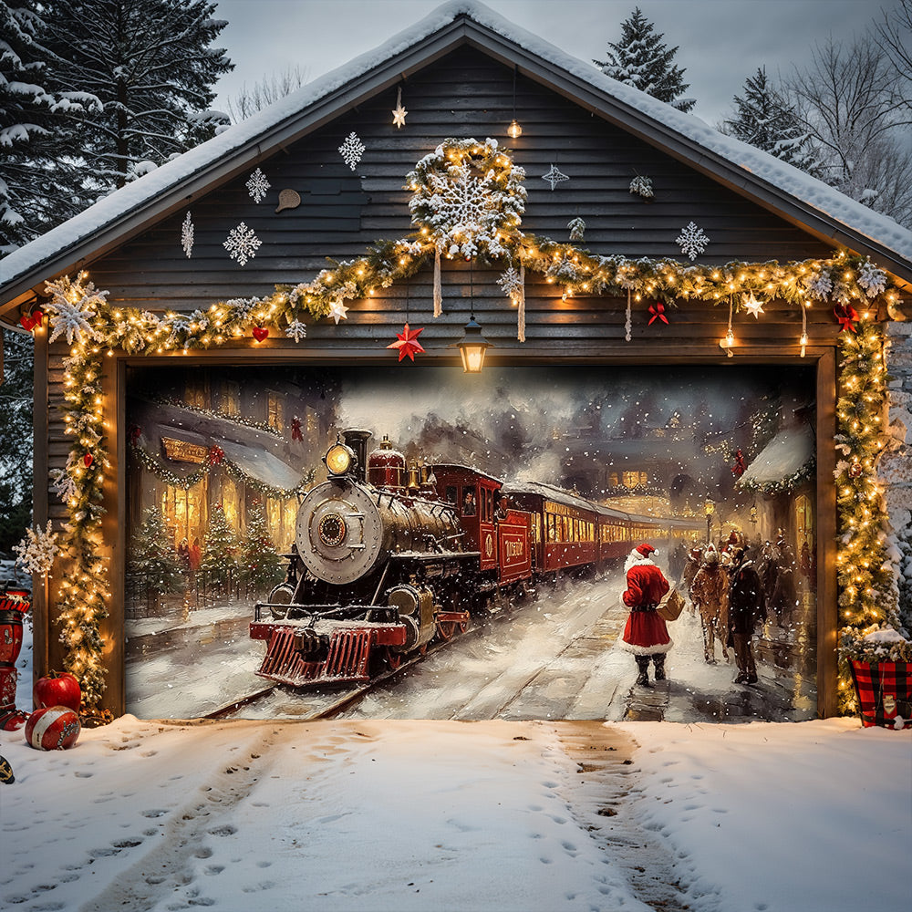 Lorva Christmas Garage Door Banner Decoration Merry Christmas Train Ride