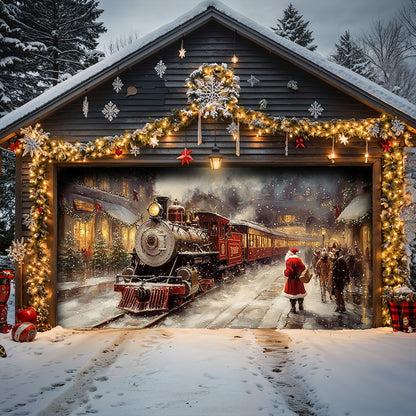 Lorva Christmas Garage Door Banner Decoration Merry Christmas Train Ride