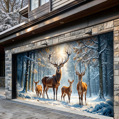 Lorva Christmas Garage Door Banner Decoration Majestic Reindeer Family In Winter Wonderland