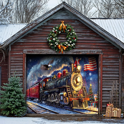 Lorva Garage Door Banner Decoration Patriotic Santa Claus Holiday Express