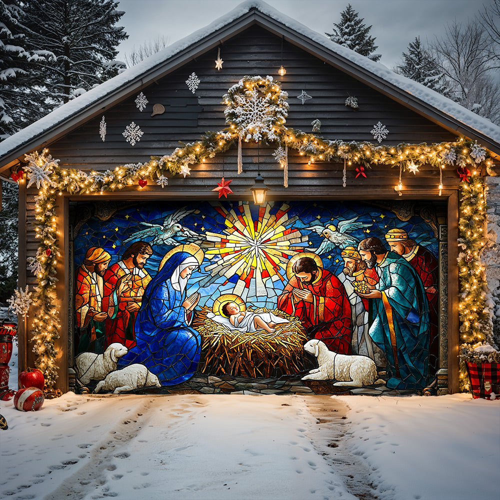 Lorva Christmas Garage Door Banner Decoration Holy Family Nativity
