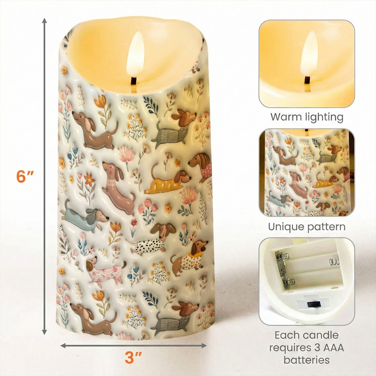 Lorva Dachshund LED Candle Happy Field Flowers