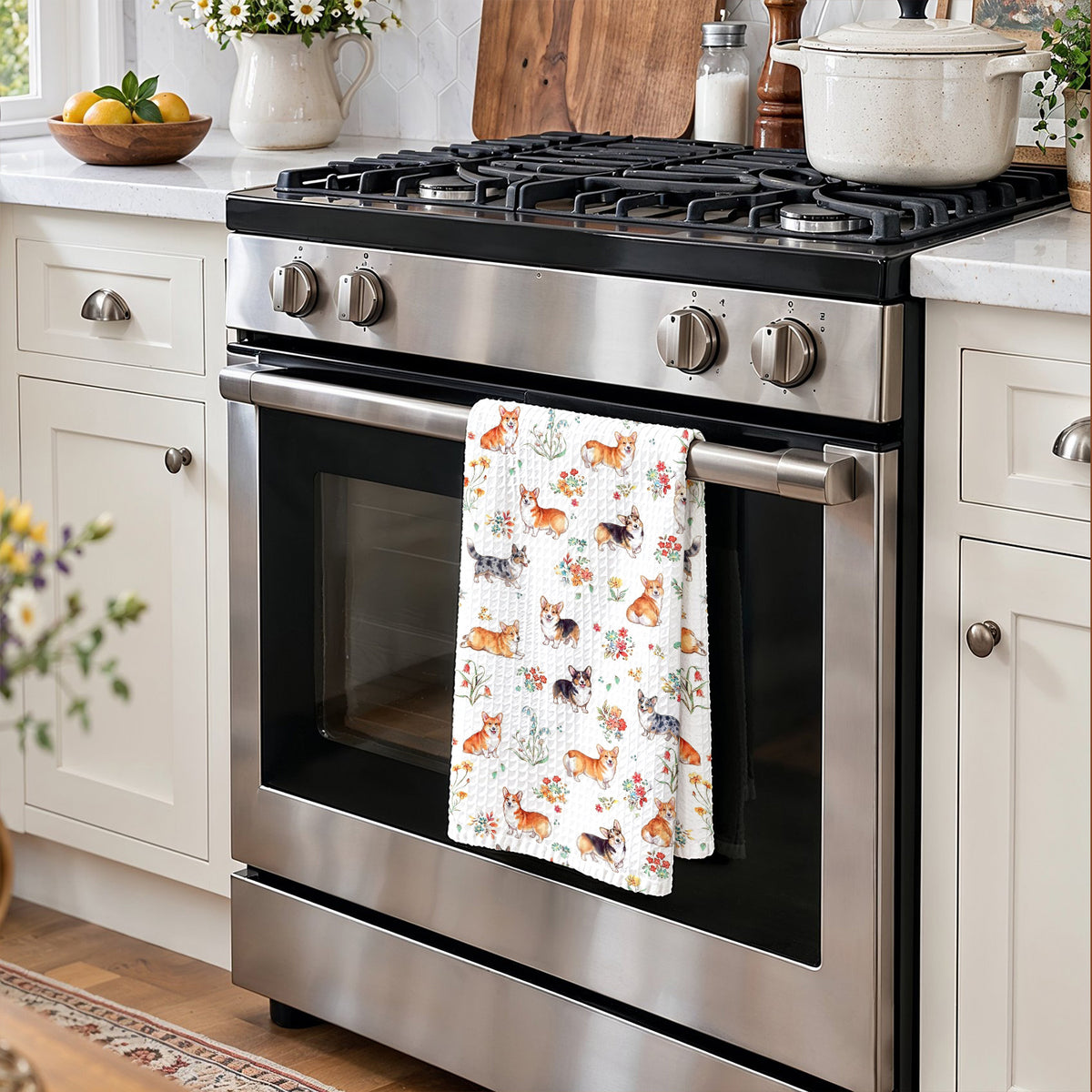 Lorva Kitchen Towel Charming Floral Corgi
