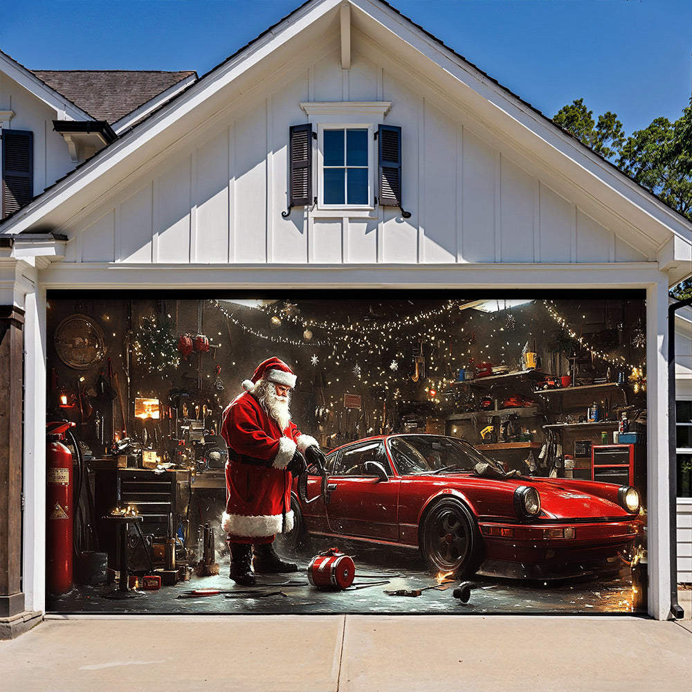 Lorva Christmas Garage Door Banner Decoration Santa’s Christmas Workshop