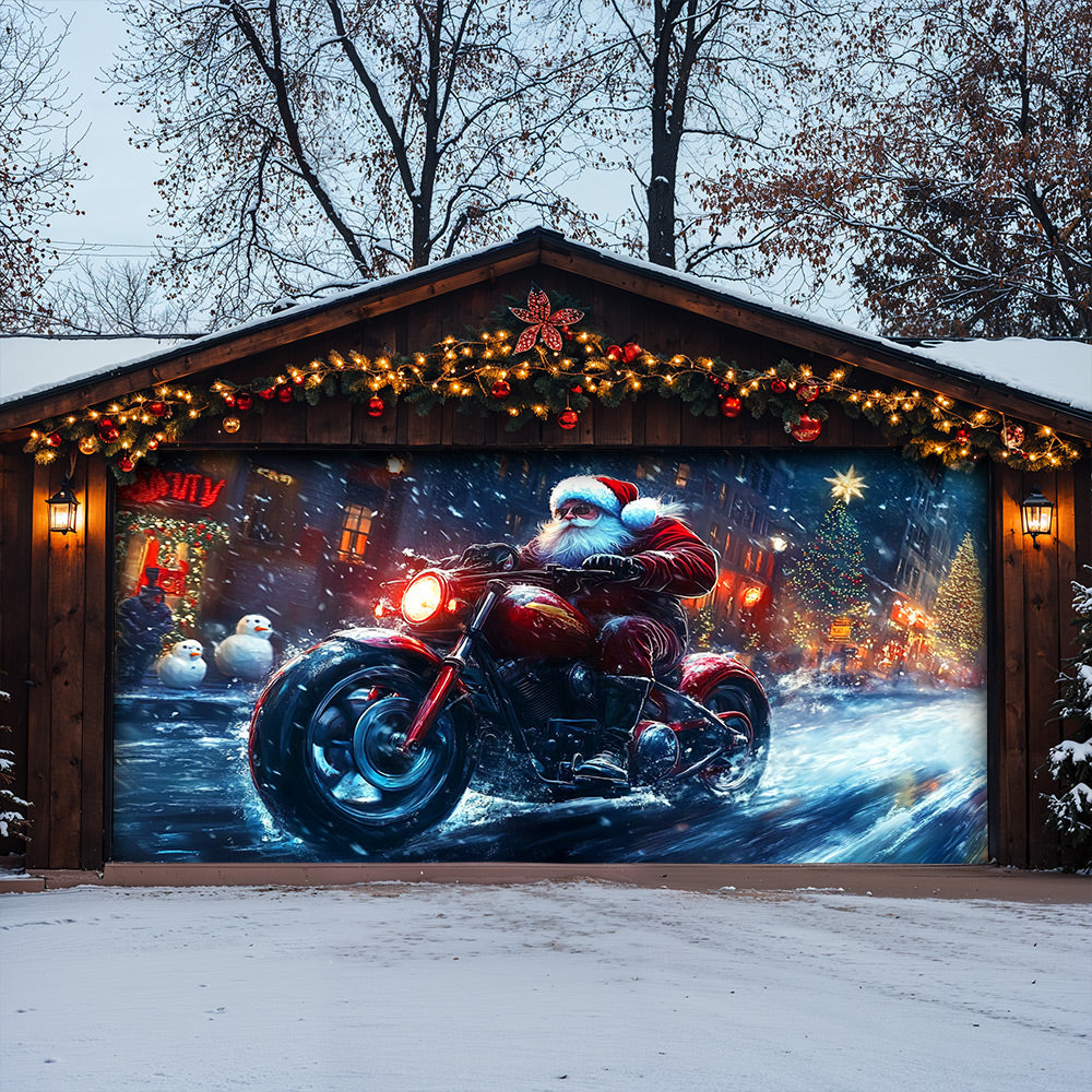Lorva Christmas Garage Door Banner Decoration Santa’s Holiday Thunder