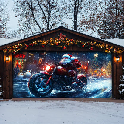 Lorva Christmas Garage Door Banner Decoration Santa’s Holiday Thunder