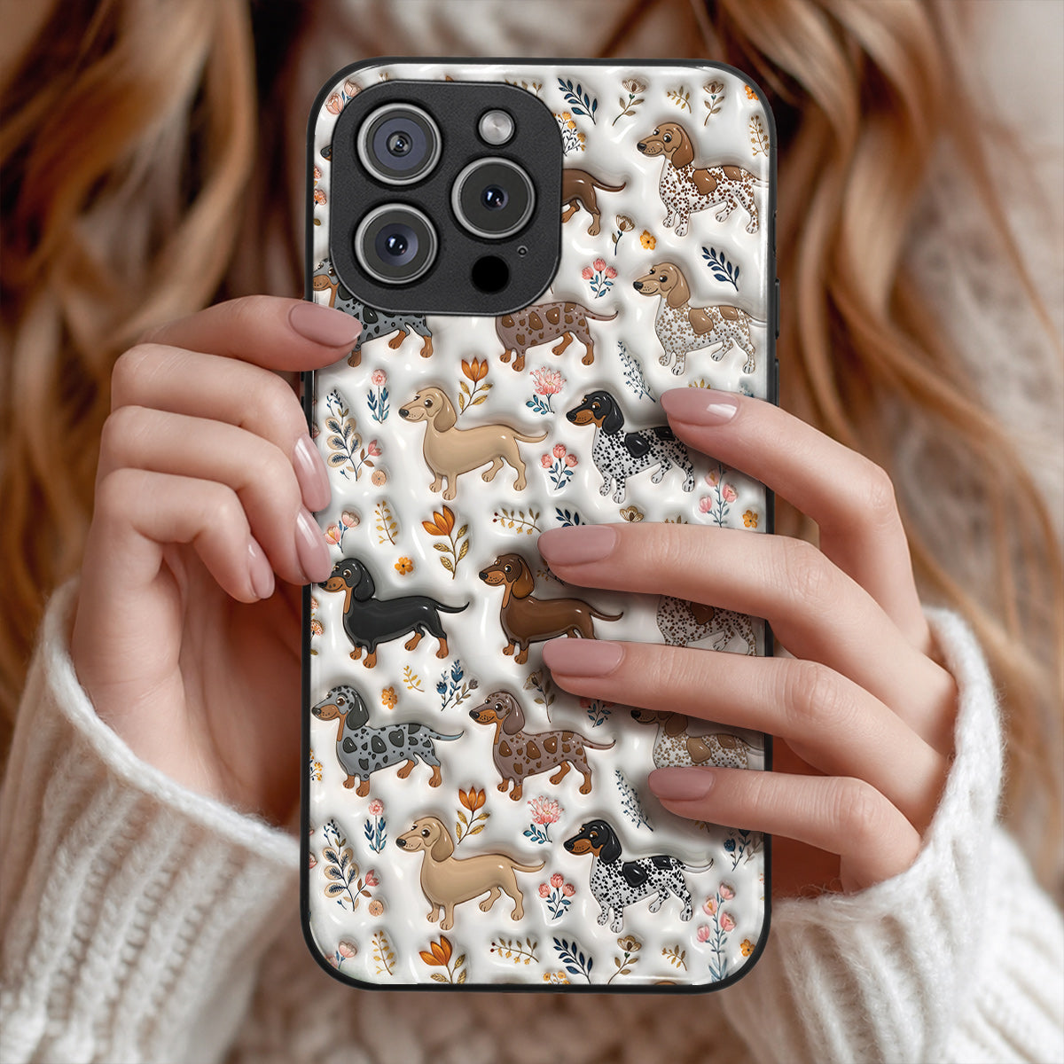 Lorva Dachshund Flat Print Phone Case Smile Field Flowers
